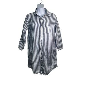 Vikolino Blue‎ White Stripe Linen Blend Tunic Shirt Dress Size S